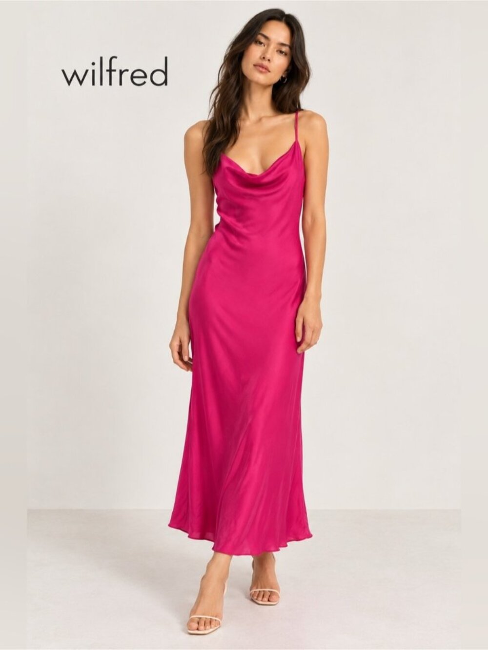Wilfred Hot Pink Cowl Neck Satin Maxi Slip Dress – XS